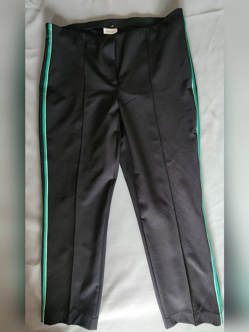 NWT Gerry Weber Collection Side-Stripe Tailored Cropped Pants Black Green 38